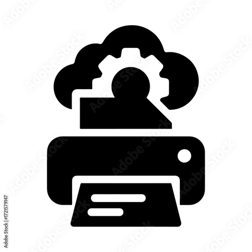 Cloud printer icon, smart printing system, wireless print technology, connected printer device, cloud-based printing service, digital print management

