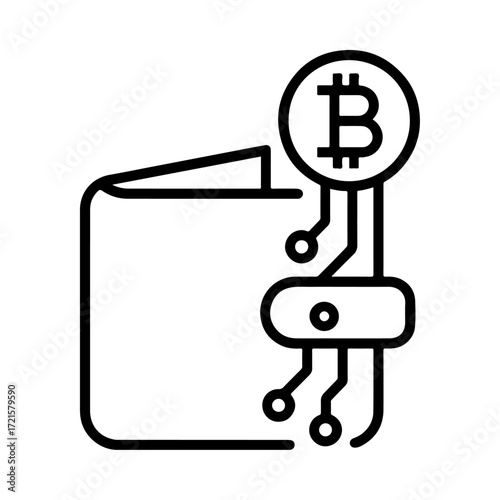 Crypto wallet outline, digital currency icon, blockchain payment interface, cryptocurrency design, electronic wallet symbol, crypto finance system