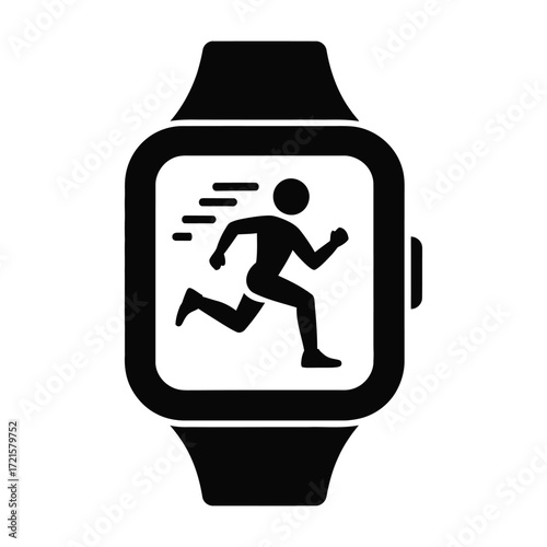 Running man icon on smartwatch screen for fitness tracking