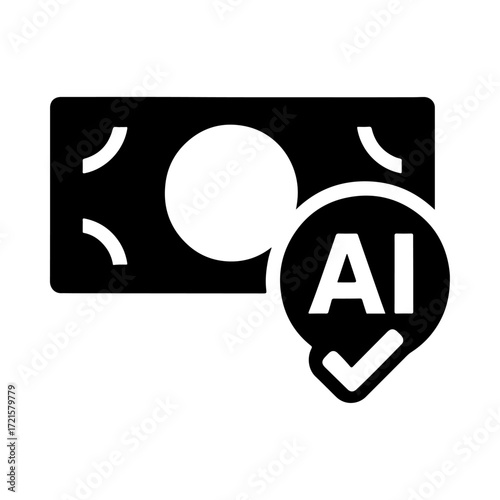 AI currency verification icon, smart banknote authentication, digital money validation, intelligent cash verification, automated currency checker, AI counterfeit detection