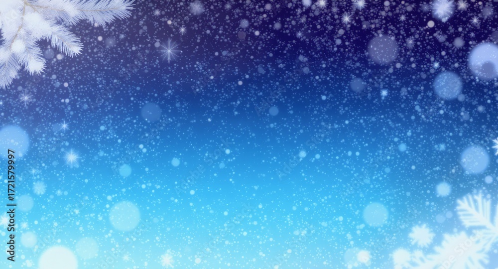 Fototapeta premium Christmas winter background with snowflakes and festive decorations. blue christmas background