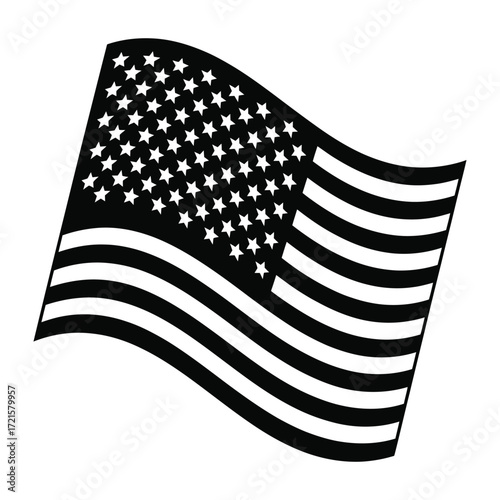 Waving american flag silhouette in black and white