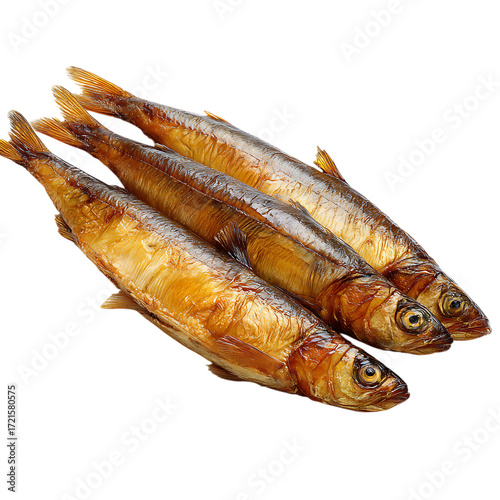 Three golden brown smoked fish delicious seafood