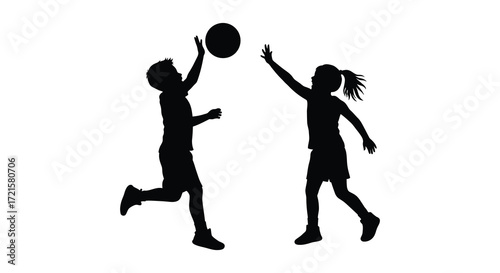 Silhouetted children playing basketball a joyful moment of youthful energy
