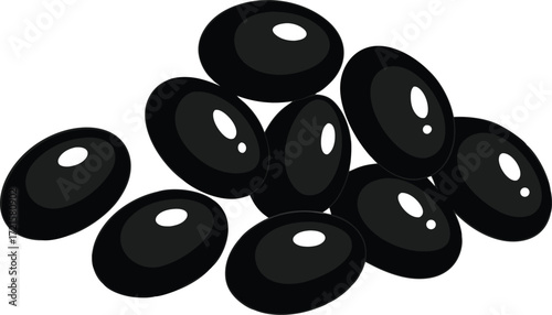 Shiny black beans scattered vector illustration for food design and culinary projects