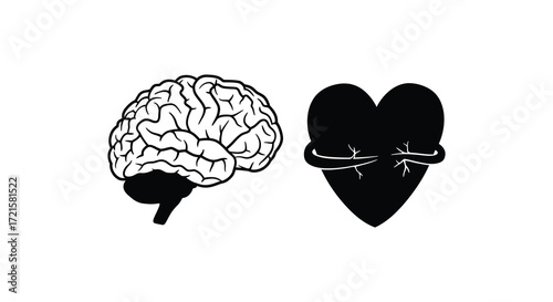 A graphic illustration depicting a human brain alongside a stylized heart