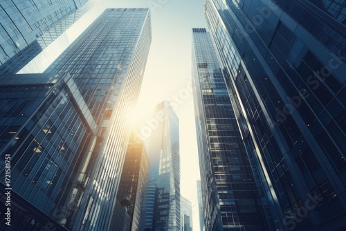 Wallpaper Mural Modern Cityscape Bathed in Sunlight, Showcasing Skyscrapers and Urban Buildings Torontodigital.ca