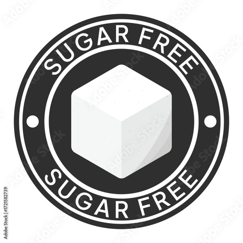 Zero percent blue circle sugar vector label design isolated on white. Minimalist design for food and drink packaging icon, sign, sticker, seal, stamp 100 percent sugar free