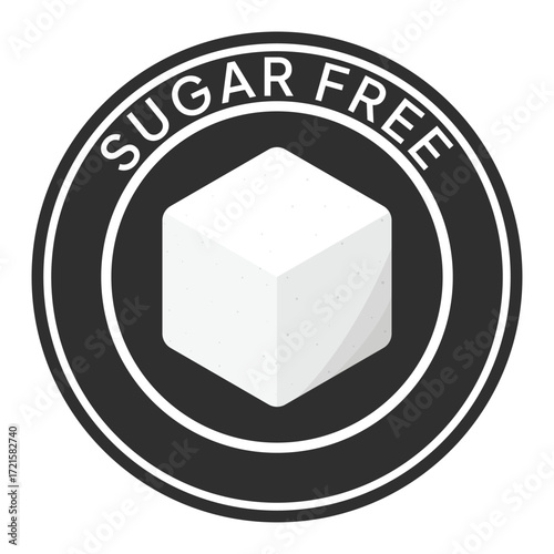Zero percent blue circle sugar vector label design isolated on white. Minimalist design for food and drink packaging icon, sign, sticker, seal, stamp 100 percent sugar free