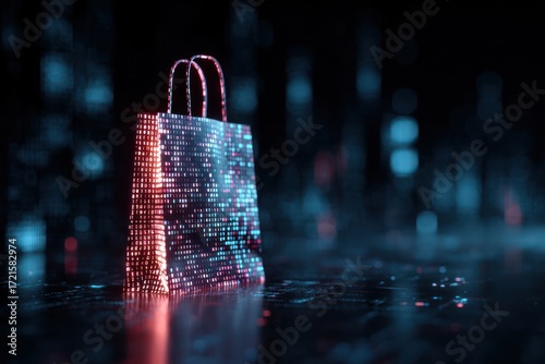 Digital shopping bag online retail technology concept art