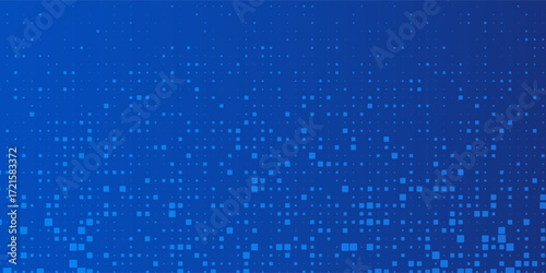Blue pixel background. Abstract digital pattern with square elements grid. Futuristic dotted mesh with gradient effect. Geometric minimal digital design. Modern vector illustration.