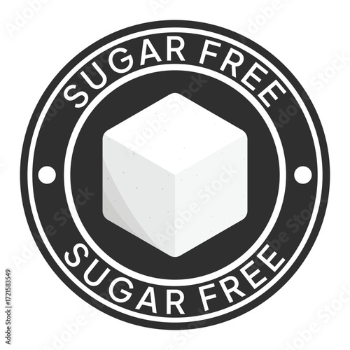 Zero percent blue circle sugar vector label design isolated on white. Minimalist design for food and drink packaging icon, sign, sticker, seal, stamp 100 percent sugar free