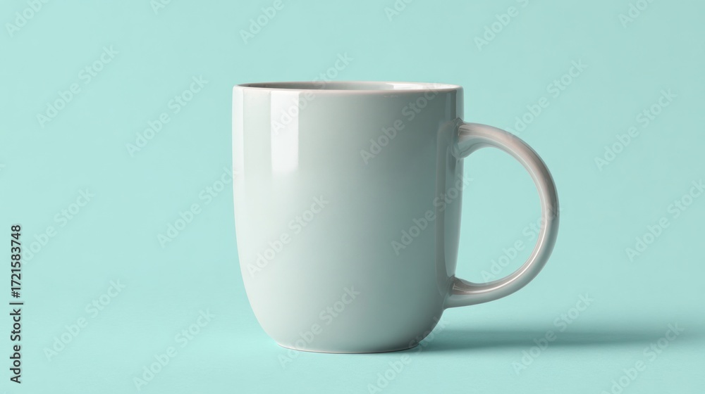 Fototapeta premium White ceramic coffee mug mockup on light blue background