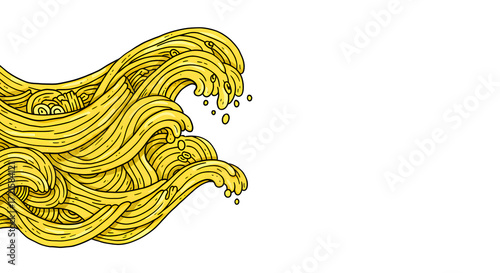 Stylized Yellow Pasta Wave with Sketchy Outline on White