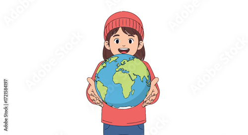 Young Girl Embracing Planet Earth A Symbol of Environmental Responsibility and Global Awareness