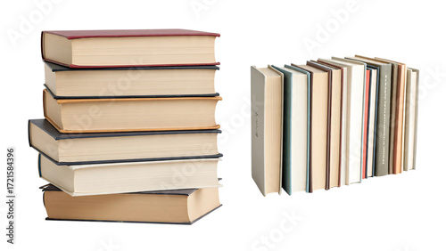 A large pile of old books on a white background, symbolizing knowledge, literature, and education