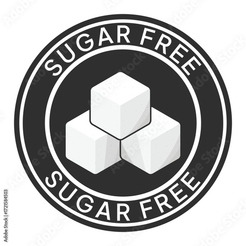 Zero percent blue circle sugar vector label design isolated on white. Minimalist design for food and drink packaging icon, sign, sticker, seal, stamp 100 percent sugar free
