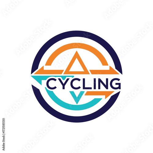 Abstract cycling logo with arrows forming a circular shape, representing movement and energy for a sports brand, creating a dynamic and modern feel.