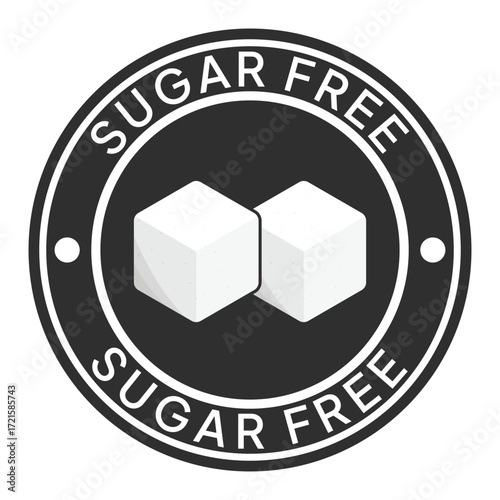 Zero percent blue circle sugar vector label design isolated on white. Minimalist design for food and drink packaging icon, sign, sticker, seal, stamp 100 percent sugar free