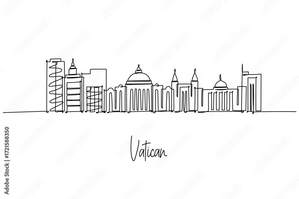 Fototapeta premium Single line drawing of Vatican skyline with St Peters Basilica