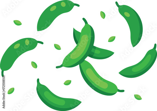 Fresh green beans scattered vector illustration for healthy food designs and culinary art