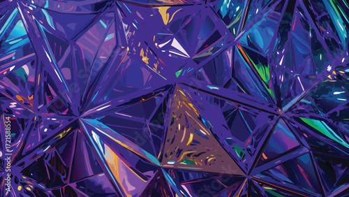Abstract geometric crystal shards with vibrant purple and blue hues fragments