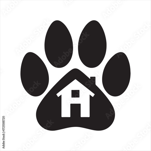 Dog Paw with House vector Silhouette line art logo design concept illustration