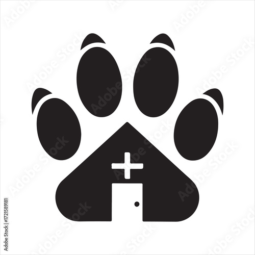 Dog Paw with House vector Silhouette line art logo design concept illustration