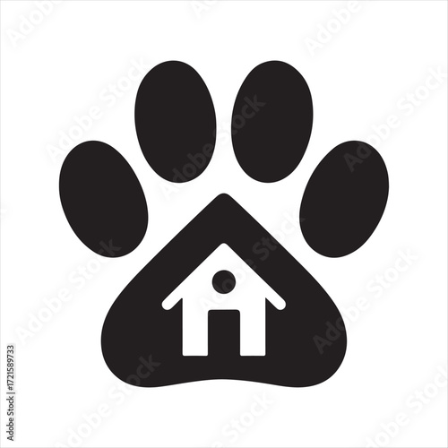 Dog Paw with House vector Silhouette line art logo design concept illustration