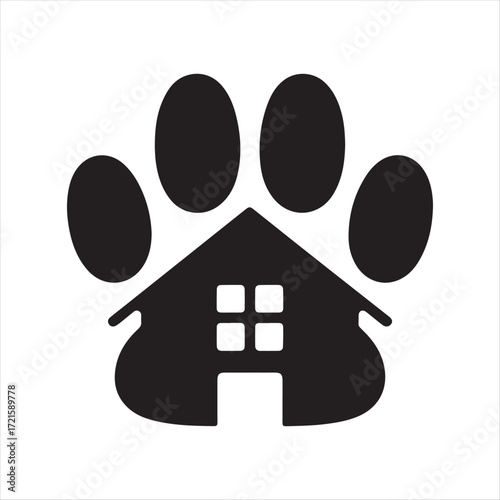 Dog Paw with House vector Silhouette line art logo design concept illustration
