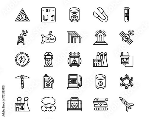 Nuclear Energy Line Vector Icons