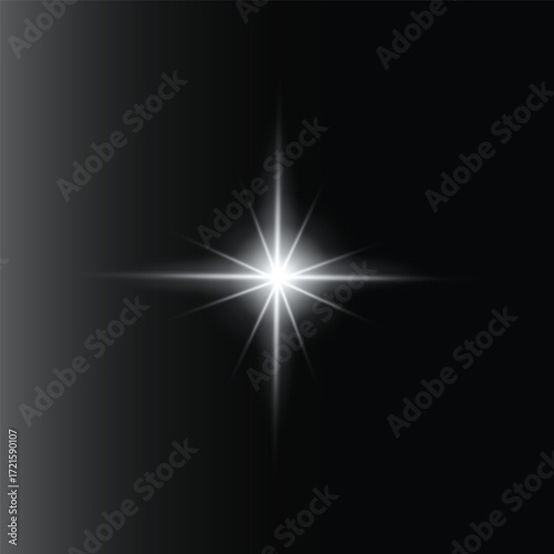 Realistic flashlight with bokeh effect Bright White Star Burst Effect on a Dark Gradient Background