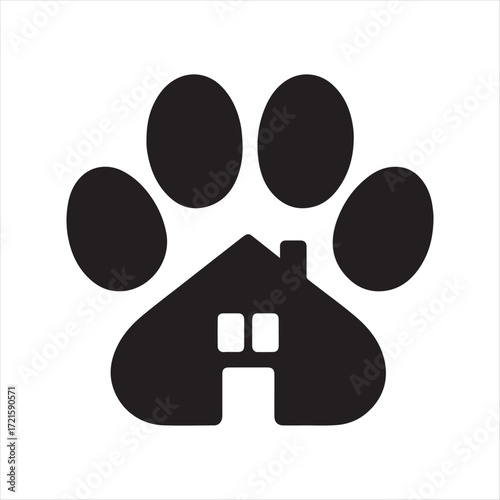 Dog Paw with House vector Silhouette line art logo design concept illustration
