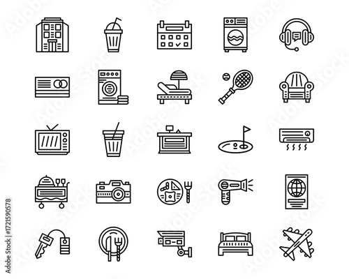 Hotel Services Line Vector Icons