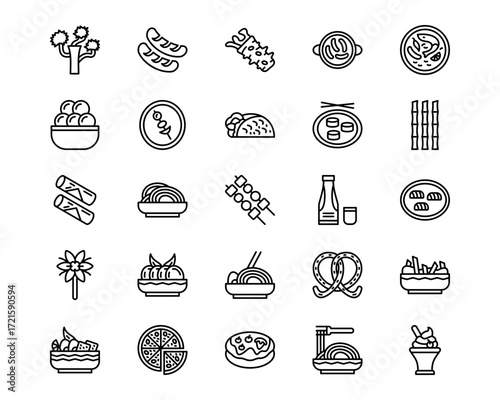 World Cuisine Line Vector Icons