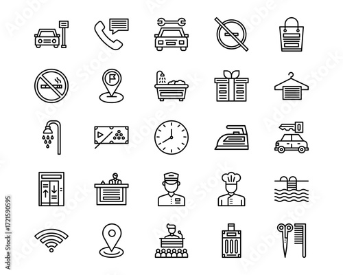 Hotel Services Line Vector Icons
