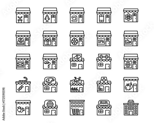 Shops and Stores Line Vector Icons