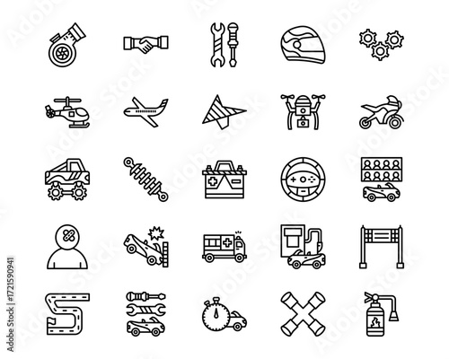 Auto Racing Line Vector Icons