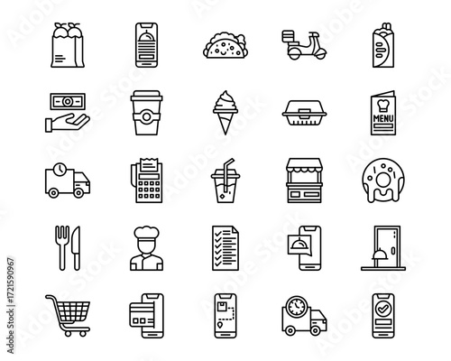Food Delivery Line Vector Icons