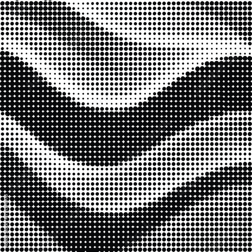 Abstract grayscale image composed of black dots in varying sizes and densities black and white halftone