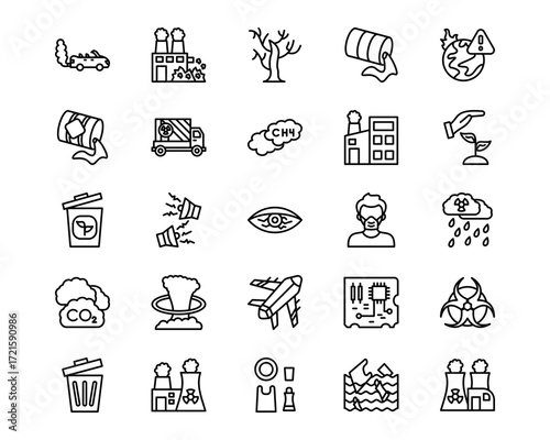 Pollution Line Vector Icons