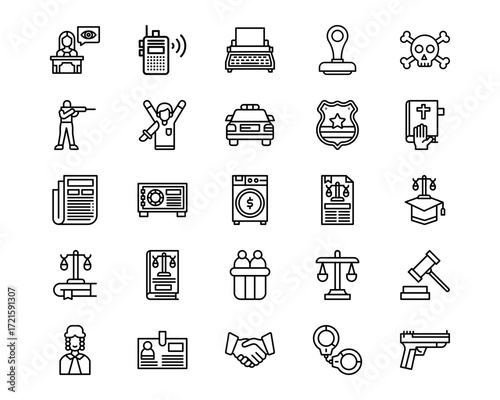 Crime and Law Line Vector Icons