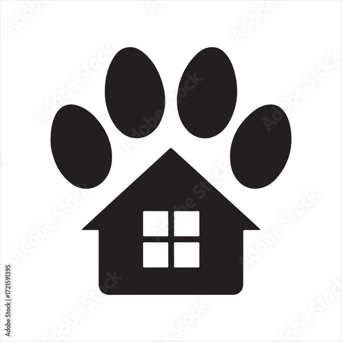 Dog Paw with House vector Silhouette line art logo design concept illustration