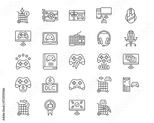 Gaming Ecommerce Line Vector Icons