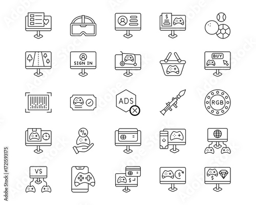 Gaming Ecommerce Line Vector Icons
