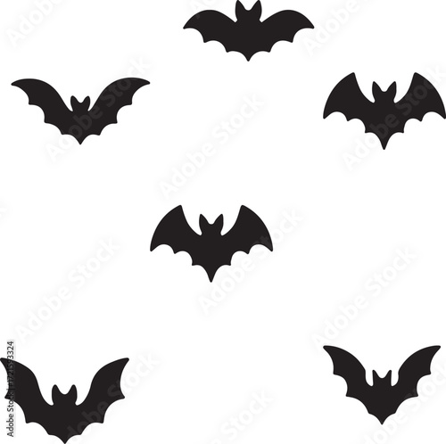 Set of Black Bat Silhouettes in Various Poses