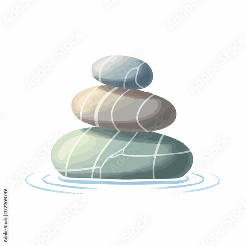 Zen balance of stacked stones in rippling water, symbolizing harmony, tranquility, and mindfulness