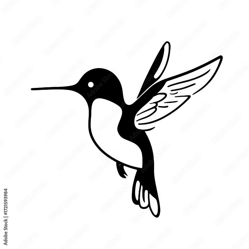 Obraz premium Hummingbird. Hummingbird simple black and white line art vector logo