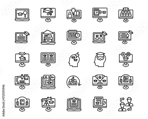 Online Education Line Vector Icons