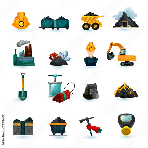 Essential Mining Industry Equipment and Activity Icons for Resource Extraction